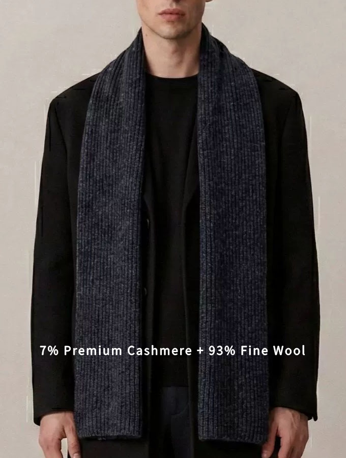 Men’s Knitted Scarf, 7% Cashmere 93% Wool, Warm Premium Versatile Solid Neck Wrap for Autumn & Winter (SC506)