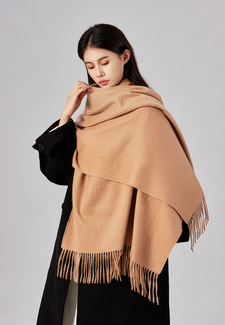 100% Wool Solid Color Oversized Dual-Use Scarf Cape for Women, High-end Warm Fashion Versatile Atmosphere Shawl for Autumn & Winter (SC505)