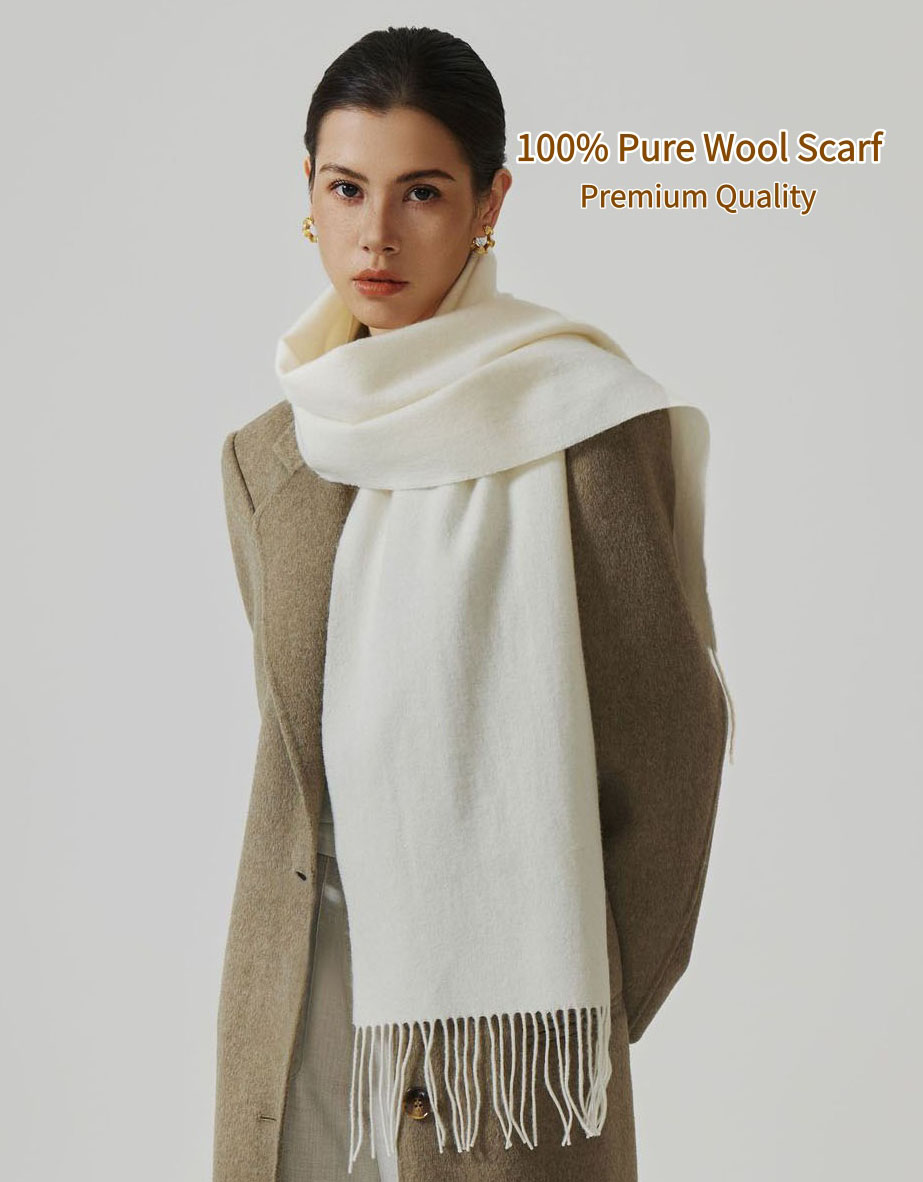 100% Wool Scarves for Women & Men, High-End Solid Color Minimalist Versatile Neck Wrap, Premium Oversized Scarves (SC508)