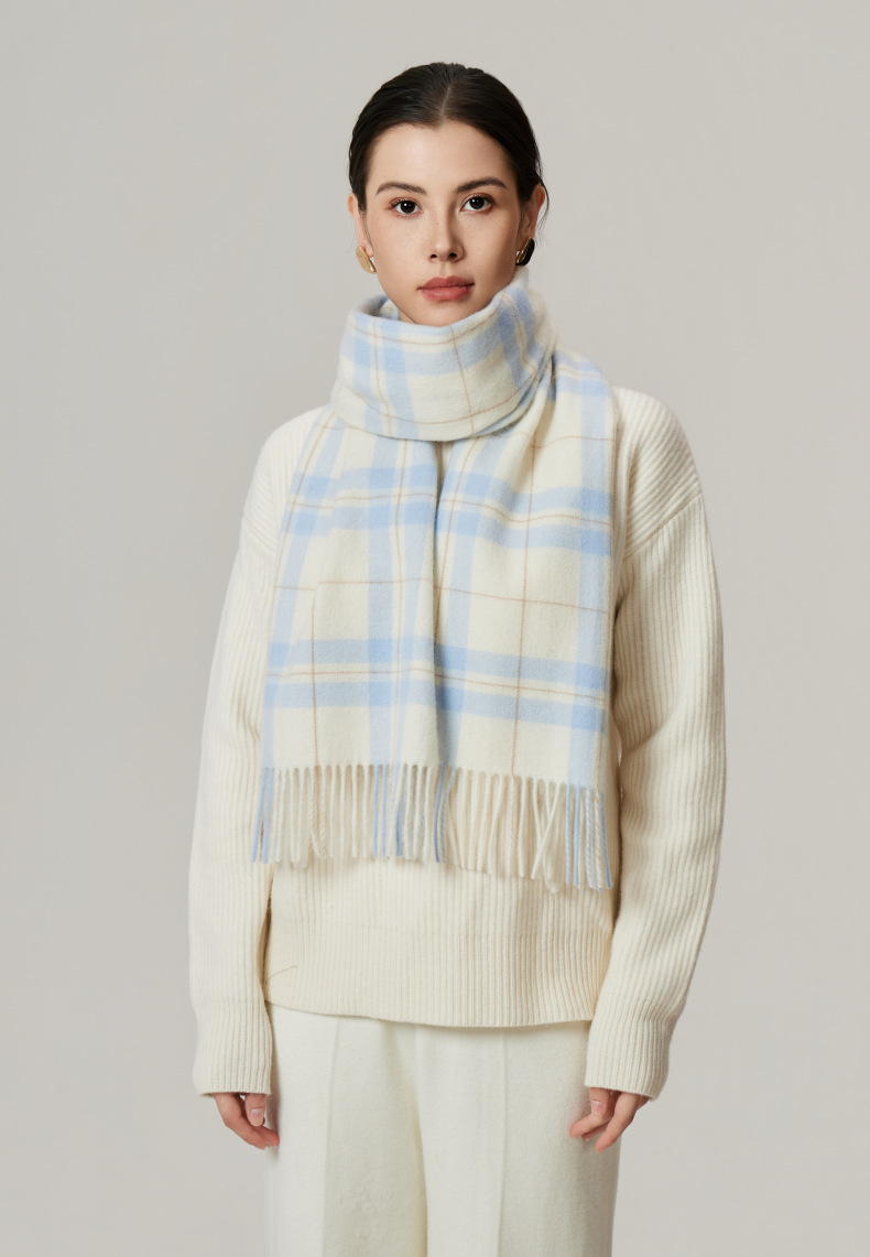 100% Pure Wool Check Scarf for Men & Women, Quiet Luxury Warm Retro Tassel Versatile Neck Wrap  (SC504)