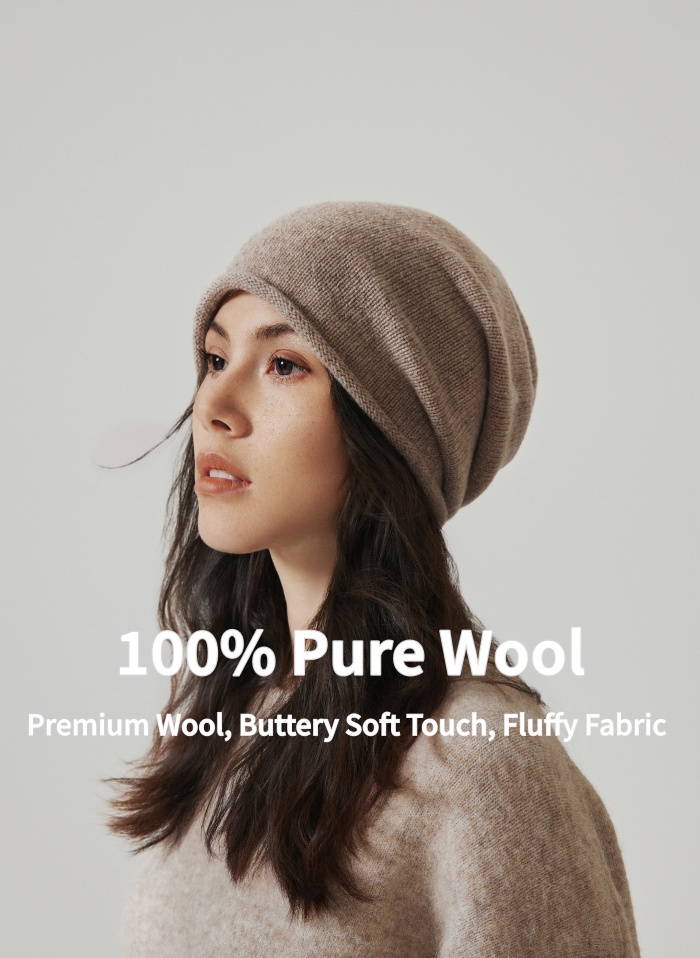 100% Wool Slouchy Beanie for Women & Men, Premium Solid Color Versatile Warm Knitted Winter Hat (HA104)